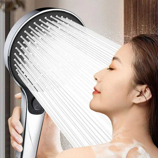 Black high-pressure 135mm shower head with 3 water-saving massage modes for bathrooms