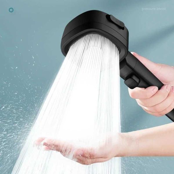 Black high-pressure rain shower head with 3 spray modes for water-saving bathroom use