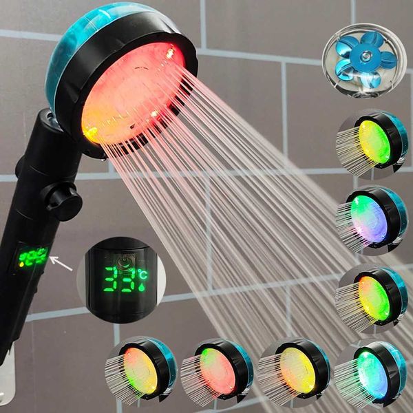 Black LED digital shower head with temperature display and high-pressure rain function