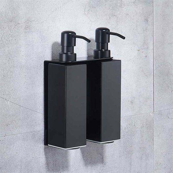 Black liquid soap dispenser shampoo set with cup holder and wall shelf for bathroom