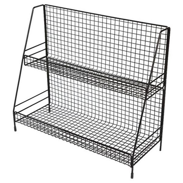 Black metal double-layer home organizer rack for kitchen, bedroom, or dorm storage