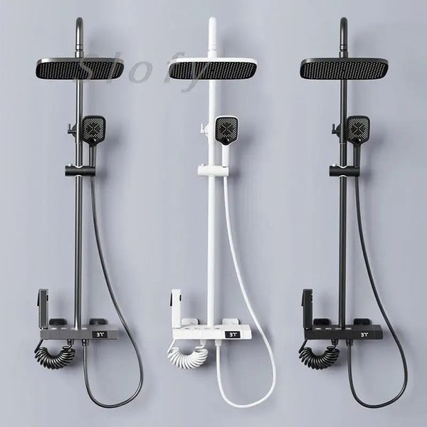 Black Shower Set Intelligent Brass Bathroom Faucet with Cold Waterfall Tap and Rainfall Spout