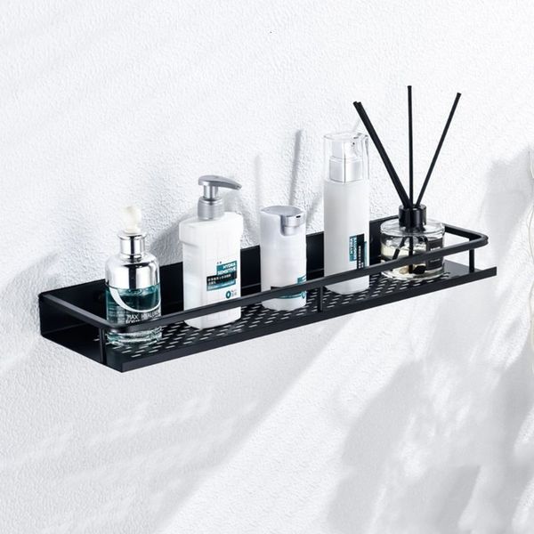 Black square wall-mounted bathroom shelves for shower storage, towel racks, and accessories in 30/40cm sizes