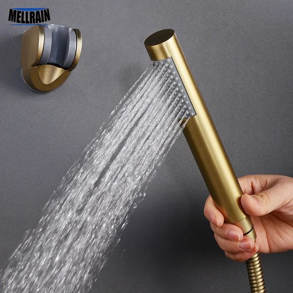 Black stainless steel handheld shower head with high pressure and water-saving features, available in multiple colors for bathroom use