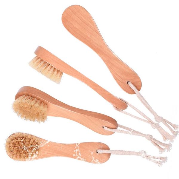 Boar bristle facial brush with wooden handle for spa treatments, helps remove blackheads and exfoliate skin