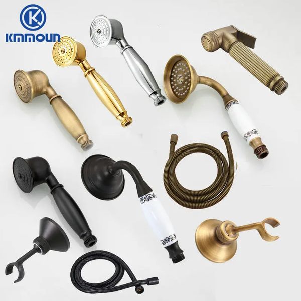 Brass shower heads with porcelain hand head, rainfall faucet, bracket, and hose