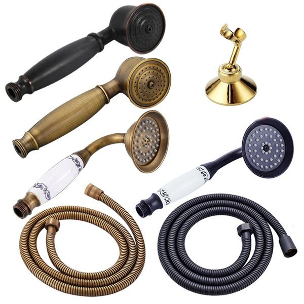 Bronze, black, antique gold, chrome, and brass telephone-style water-saving handheld shower spray heads for bathrooms