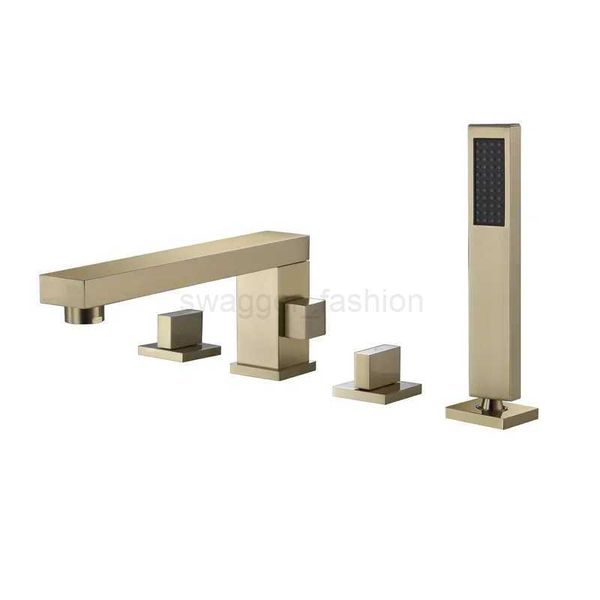 Brushed gold black bathroom bathtub faucet with 3-hole deck mount for shower and tub mixing