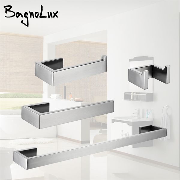Brushed stainless steel wall-mounted hooks and towel bar set for bathroom and kitchen use