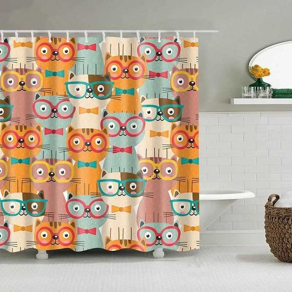 Cartoon animal shower curtains with hooks for bathroom covering