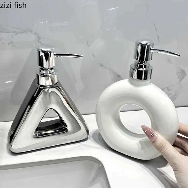 Ceramic hand sanitizer dispenser for bathrooms, shower gel and shampoo press bottle soap container