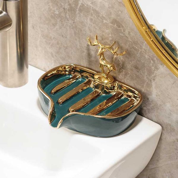 Ceramic soap dish for bathroom storage and water drainage, a practical home accessory