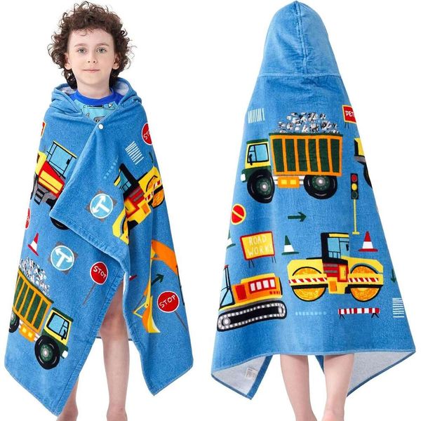 Children's hooded beach bathrobe with cute cartoon animal design, super absorbent and 100% cotton for swimming and play