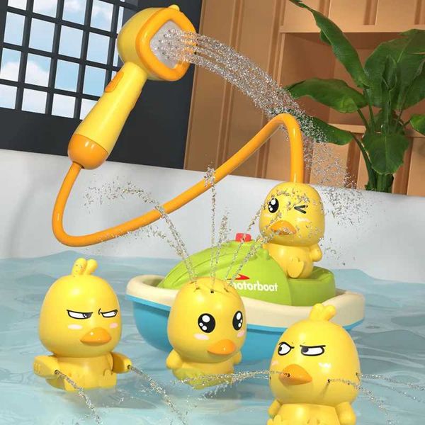 Children's rotating duck showerhead toy with water spray for babies