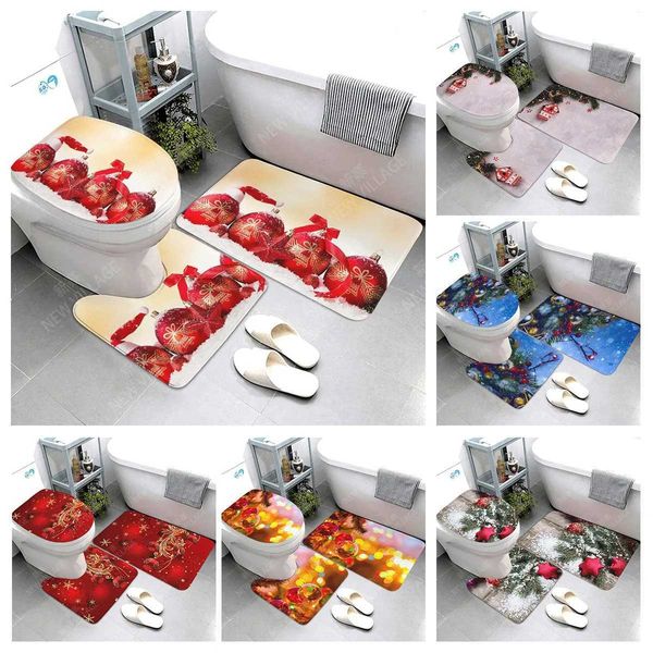Christmas-themed bathroom floor mats for modern decor, anti-slip bathtub rugs and toilet mats