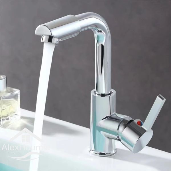 Chrome-plated single-hole basin faucet for bathroom sink installation