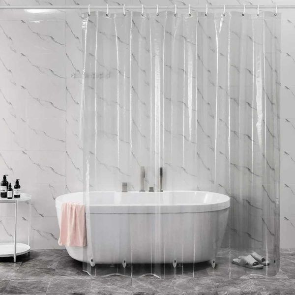 Clear waterproof shower curtain in white or pink, mildew-resistant PEVA material with hooks for a luxurious bathroom look