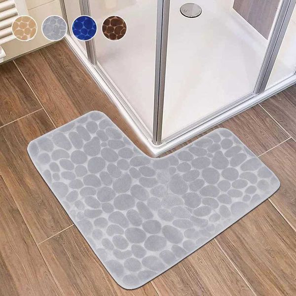 Cobblestone L-Shaped Bathroom Corner Mat - Durable, Absorbent, Low-Profile Non-Slip Floor Mat for Bathrooms