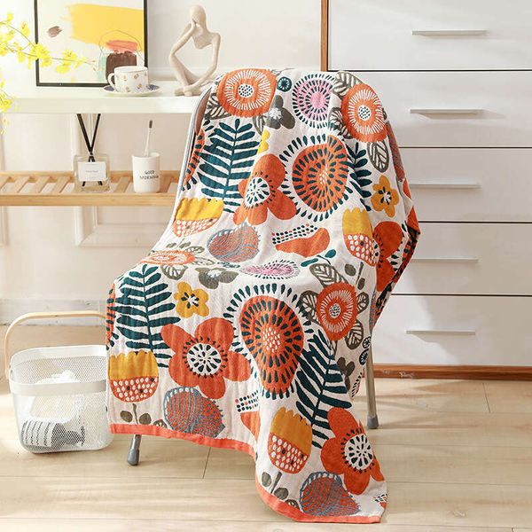 Colored five-layer gauze water-absorbing bath towel for couples, 80x160cm, featuring seasonal cartoon designs