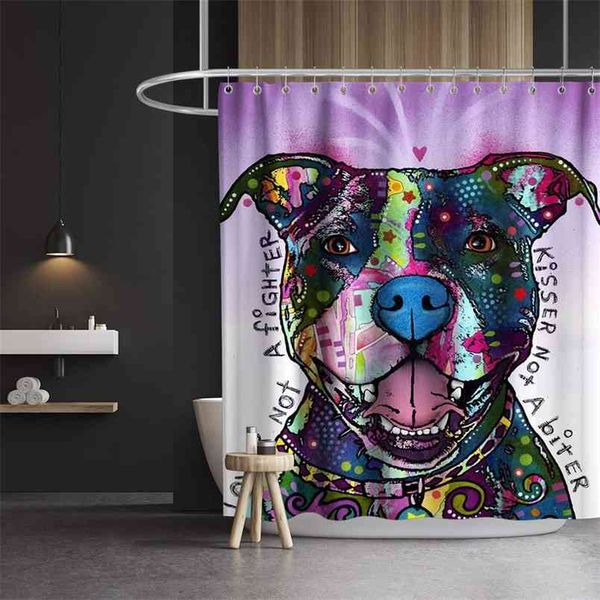 Colorful, adorable cartoon dog shower curtain for kids' bathrooms, waterproof polyester, washable, includes hooks, 70x70 inches
