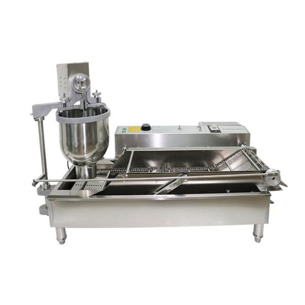 Commercial electric donut maker with dual rows, automatic frying, compatible with 110V and 220V