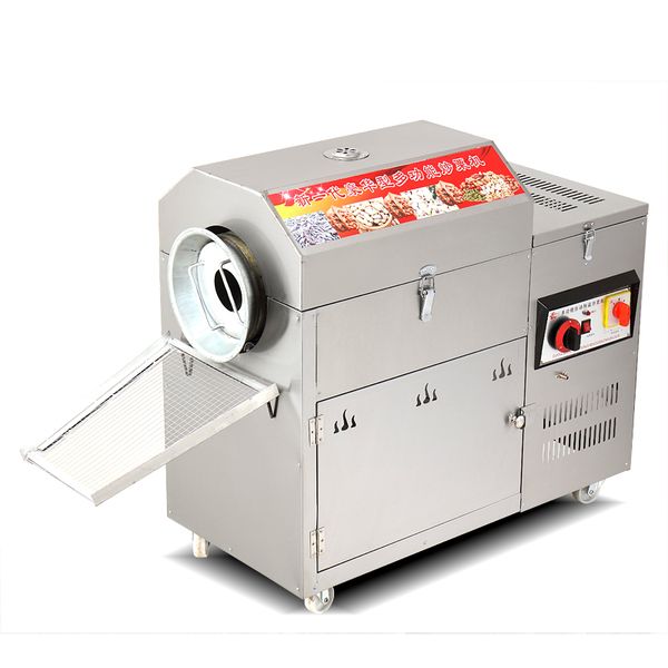 Commercial horizontal nut roasting machine for peanuts, sesame, chestnuts, and chickpeas made of stainless steel