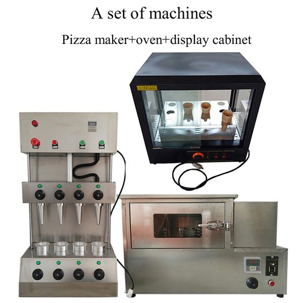 Commercial rotary oven with electric pizza cone maker and 13x6cm warming display showcase