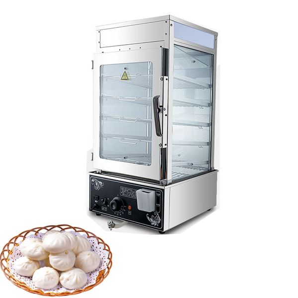 Commercial stainless steel electric steamer with 5 layers, 1200W for buns and food warming