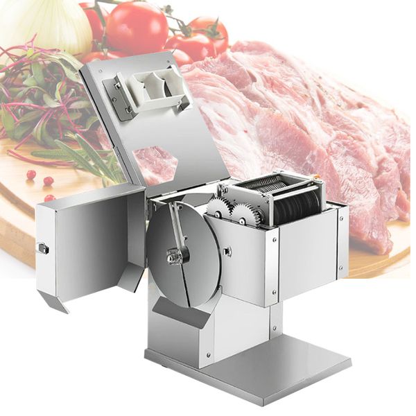 Commercial-grade stainless steel meat processing equipment for slicing, shredding, and dicing