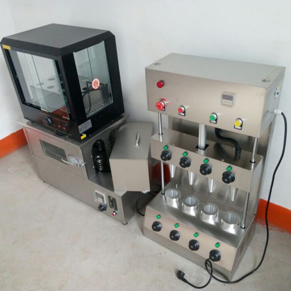 Commercial-grade stainless steel pizza cone maker with built-in warmer for healthy snack preparation