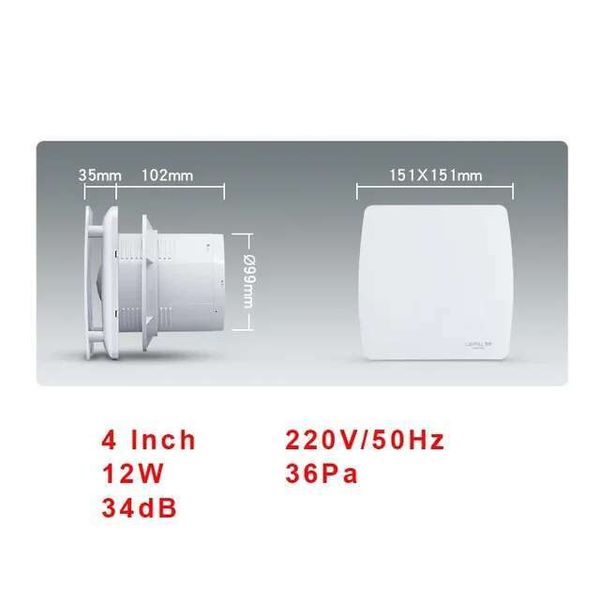 Compact 4/6-speed wall-mounted ventilator for bathroom, kitchen, and window ventilation