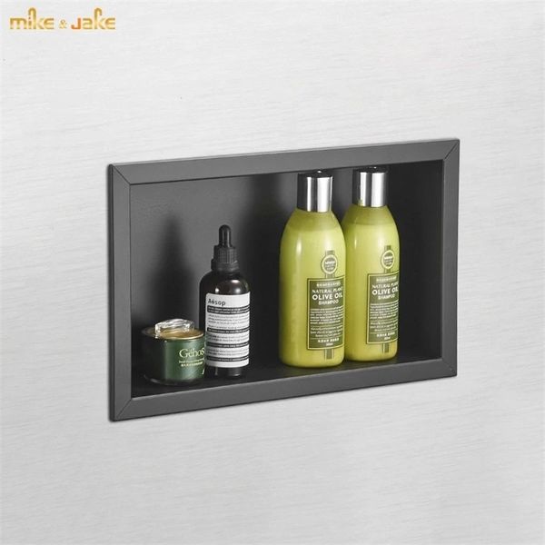 Concealed black wall shower niche with stainless steel recessed box for bathrooms