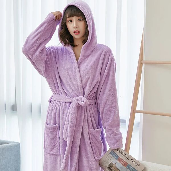 Coral Velvet Hooded Bathrobe for Women - Soft Plush Microfiber Winter Sleepwear and Homewear