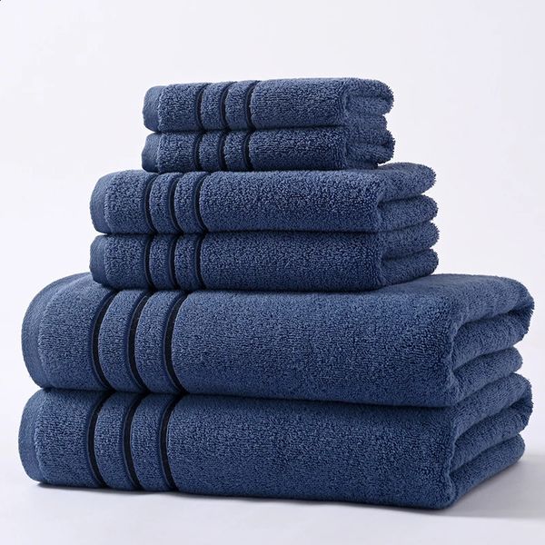Cotton bathroom set with 4/6 super absorbent towels: 2 hand towels, 1 face towel, and 2 bath towels in white/gray, sizes 34x34, 35x75, 70x140 cm