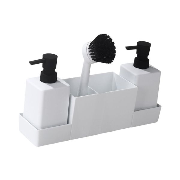 Countertop Liquid Soap Dispenser with Non-Slip Caddy and Storage Tray for Sponges