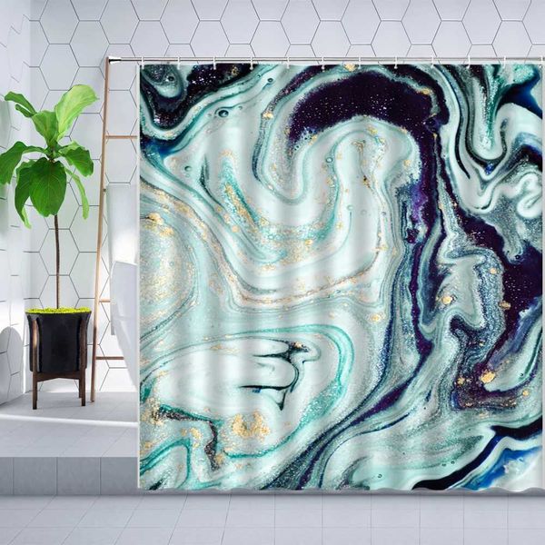 Creative abstract blue stripe shower curtain featuring ink painting and liquid marble texture, perfect for bathroom decor in polyester cloth set Y240815