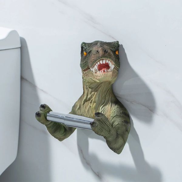 Creative dinosaur-themed toilet paper holder for bathroom storage and organization