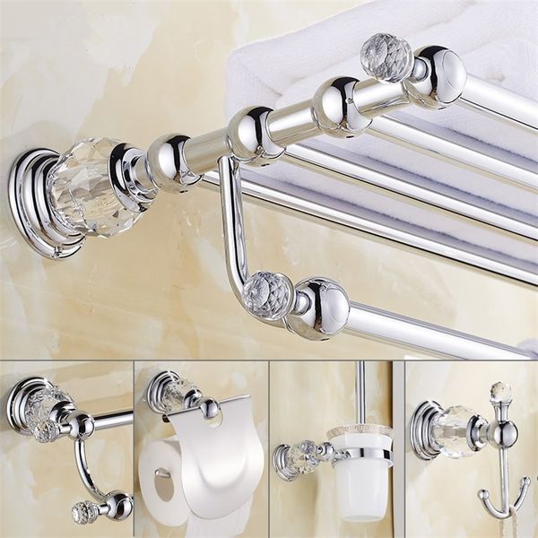 Crystal Bath Hardware Set  
Chrome toilet brush holder  
Paper Holder  
Towel Bar  
Soap basket  
Hook Brass Towel Rack bathroom set LJ201209