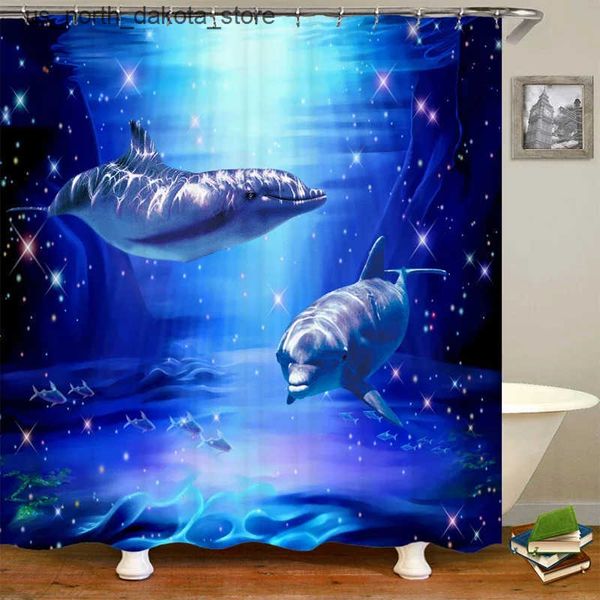 Dolphin-themed washable 3D waterproof shower curtain with ocean design for bathroom decor J241205