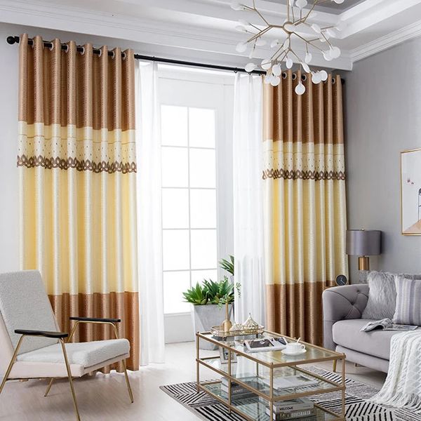 Dreamwood Jacquard polyester embroidered double-layer curtains with striped blackout design for bedroom and living room