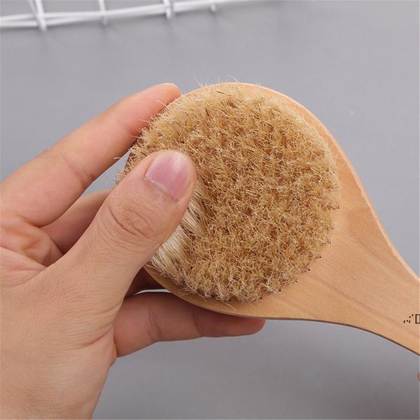 Dry Bath Body Brush with Anti-slip Short Wooden Handle and Natural Bristles for Shower Exfoliation and Massage LLE11943