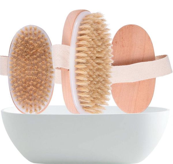 Dry Skin Body Brush with Soft Natural Bristles for Shower and Bath, Wooden SPA Brush without Handle