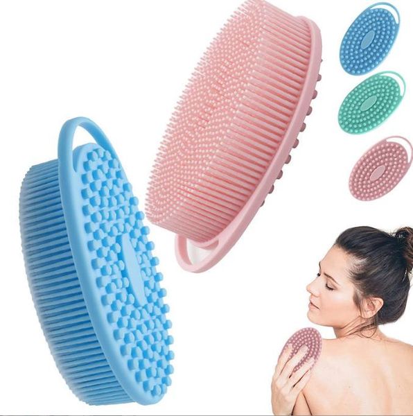 Dual-sided silicone baby bath brush for gentle skin cleansing and massage during showers