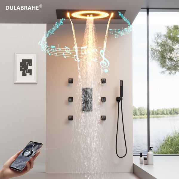 DULABRAHE 2024 NEW Bathroom LED Waterfall Shower Set 600*400mm Embed Ceiling Thermostatic Shower Faucet Set