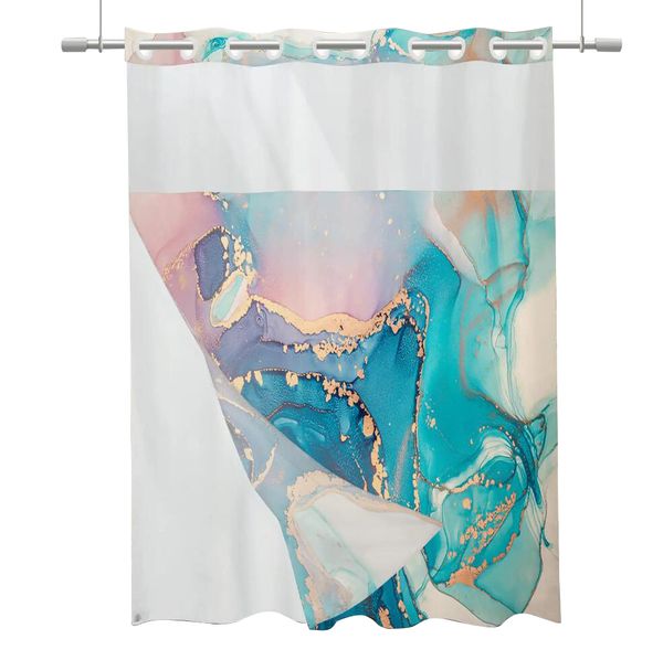 Durable, reusable polyester shower curtain that's waterproof and circular in design