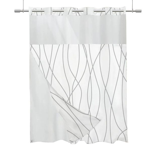 Durable washable polyester shower curtain with waterproof splicing
