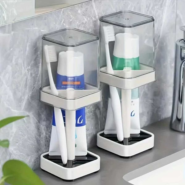 Dustproof Toothb Holder Set with Rinse Cups Bathro OrganizerT250115