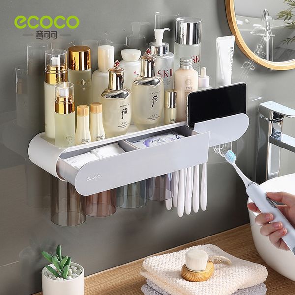 ECOCO Magnetic Toothbrush Holder with Automatic Toothpaste Dispenser for Bathroom Storage