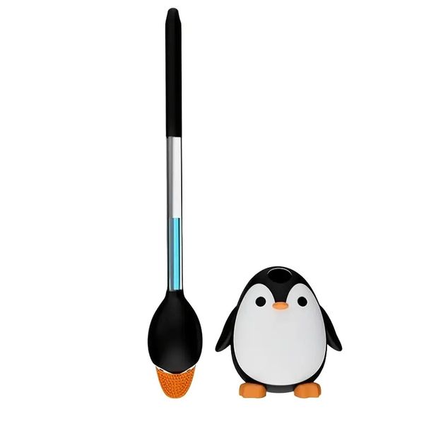 Eco-friendly silicone toilet brush set with charming penguin design for effortless bathroom cleaning