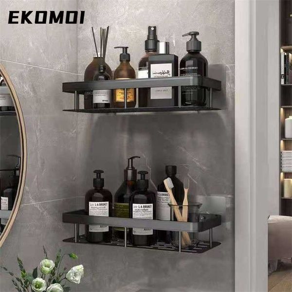 EKOMOI Punch-free Bathroom Shelf No-drill Corner Shelves Shower Kitchen Organizer Storage Rack Holder Accessories Set 211112
